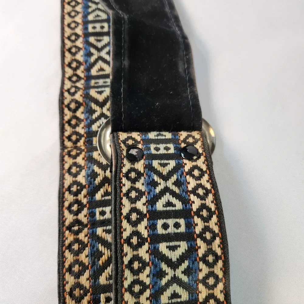 VTG 1970s Hippie Woven Geometric Camera Strap & Bag Set Structured Black Boho